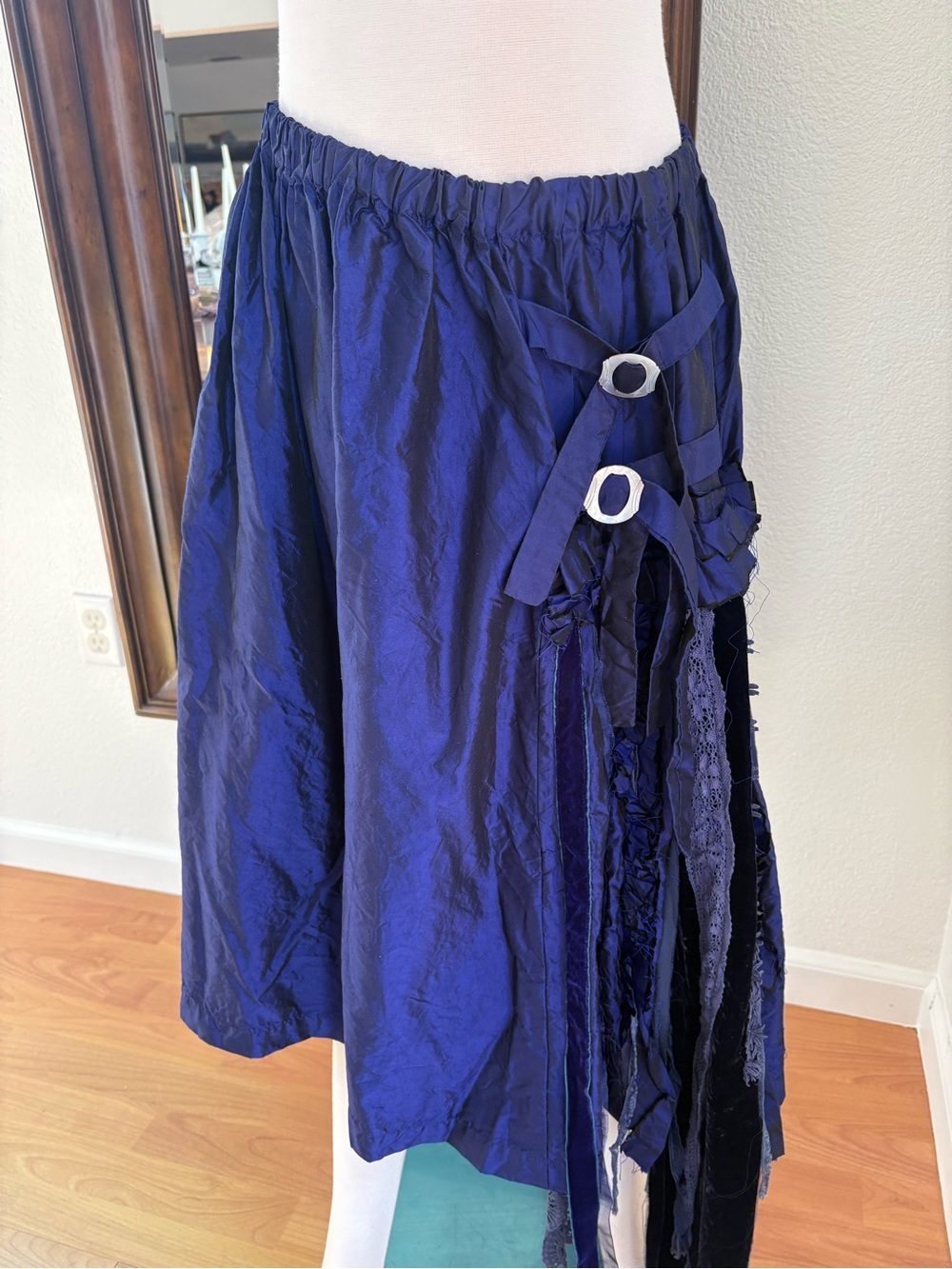 Deep Blue A-Line Skirt with Decorative Side Ties